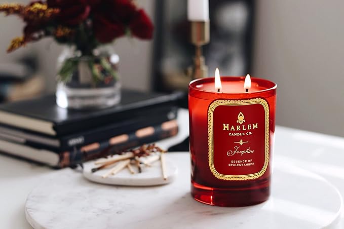 HARLEM CANDLE CO. Josephine - Luxury Scented Soy Candle, 11 oz - 80-Hour Burn Time | Rose, Jasmine, Warm Amber, Tonka Bean, and Sandalwood | Scented Candles for Home