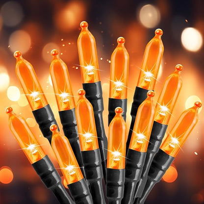 Battery Operated Halloween Indoor String Lights, 8 ft 20 LED Orange Mini Cluster Tree Lights with Timer, Indoor Outdoor Patio Garland Window Decor for Party Christmas Halloween Decorations