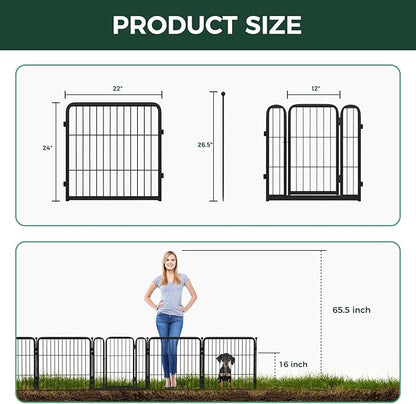 FXW Garden Fence Outdoor for The Yard – 24in(H) x 91.3ft(L) Heavy Duty Metal Animal Barrier for Dog and Rabbit, Decorative Dog Fence, 48 Panels, Black