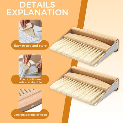 1 Set of mini Desktop Cleaning Broom and Dustpan Set, high-end Iron Sheet, Oak Wood, Sword Hemp Portable Desktop Cleaning Products, Suitable for Home Offices