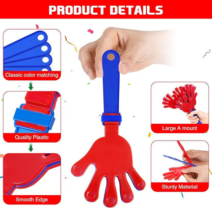 Junkin 48 Pcs Hand Clappers Bulk 7. 5 x 3. 5 Inches Noise Makers Party Favors Clapping Noise Maker Clacker for Birthdays Game Prizes Rewards Football Sporting Events Cheers Supplies (Red Blue)