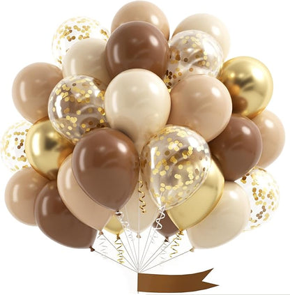 Brown and Gold Balloon, 60 Pcs 12 Inches Neutral Sand White Confetti Balloons for Neutral Bridal Shower, Birthday, Baby Shower Party Decorations