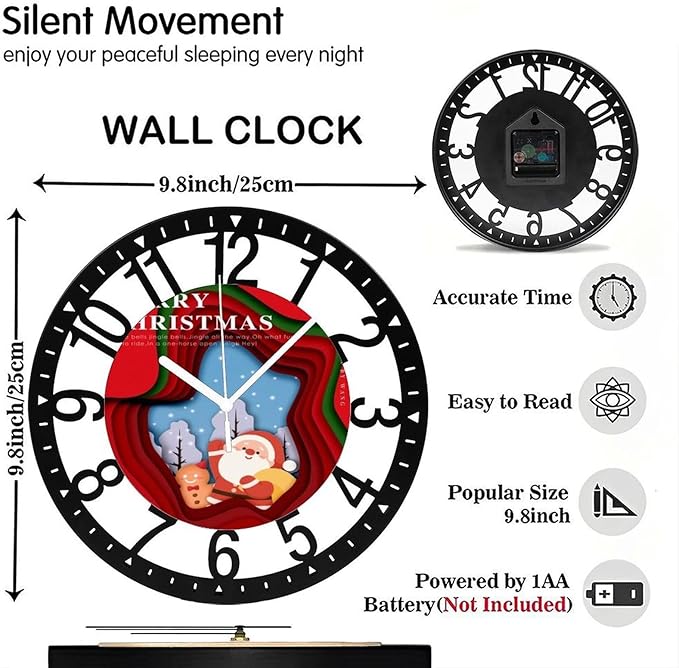 Wall Clock 10 Inch Silent Non-Ticking Modern Clocks Battery Operated - Analog Small Classic for Office, Home, Living Room,Bathroom, Kitchen, Bedroom, School,Snowman Clock
