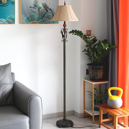 Farmhouse Mid-Century Yellow Fabric Floor Lamp with Metal Leaf Resin Base 70 Inch Height Decor for Office Bedroom Living Room