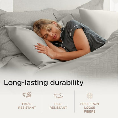 Threadmill Luxury 800 Thread Count California King 100% Cotton Sheets - Moonrock Grey Sateen Weave Bed-Sheets, Better Than Egyptian Cotton, 4 Pc Solid Bed Set, Fits 16" Deep Pocket