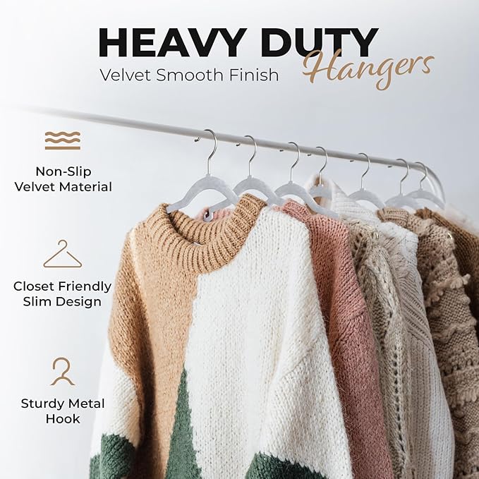 100 Pack Velvet Hanger for Shirt Pants Dresses Skirts Suits Jackets - Slim Space Saving Design - Standard Coat Hanger - Sturdy & Durable Design with Shoulder Grooves Hook - Ivory