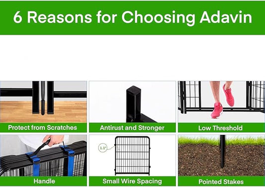 ADAVIN 24 in(H) Garden Fence with Low Threshold Door,14 Panels Total 34.5 Ft(L) Dog Fence Outdoor for Yard, Animal Barrier Fence, Outdoor or Indoor Modular Fencing, Garden Fence Border