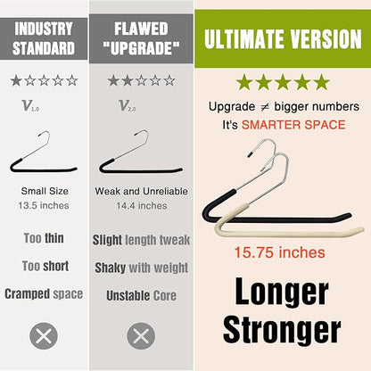 Spring Fever Open Ended Non Slip Sponge Padded Pants Hangers - Chrome Plating Foam Heavy Duty Space Saving Black Long 30