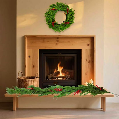 Norfolk Pine Garland and Norfolk Pine Wreath, Artificial Greenery Garland for Table, Mantle, Wall, Fireplace, Staircase-Indoor Outdoor Christmas Decorations, Wedding, Home Decor