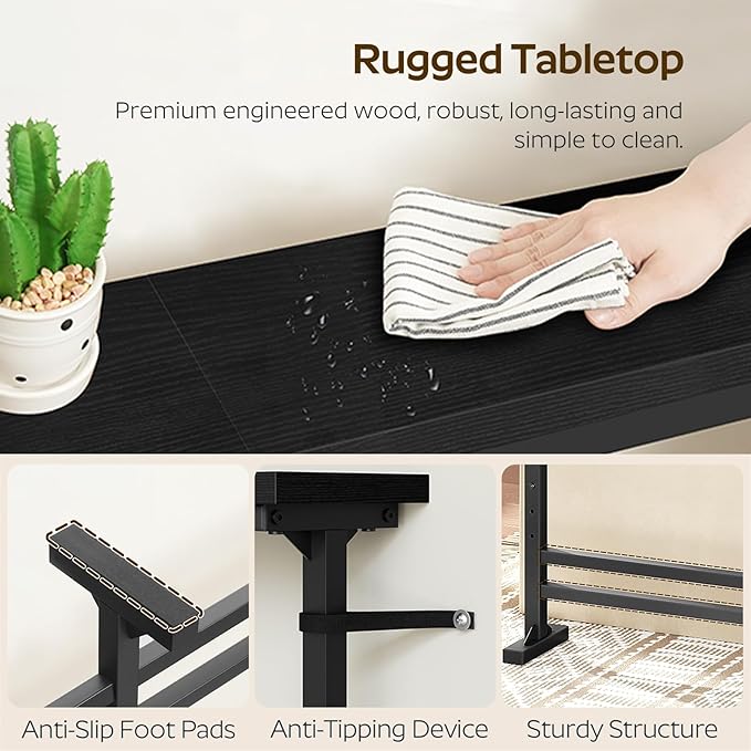 78.7" Console Table with Adjustable Height (27.6"-35.4") and Power Outlet, Skinny Behind Couch Table, Narrow Long Sofa Table for Living Room, Hallway, Entryway, Black CT09UBB