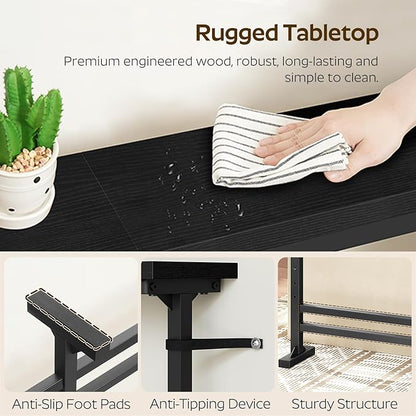 78.7" Console Table with Adjustable Height (27.6"-35.4") and Power Outlet, Skinny Behind Couch Table, Narrow Long Sofa Table for Living Room, Hallway, Entryway, Black CT09UBB
