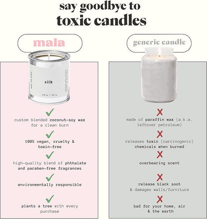MALA Scented Silk Tonka Bean Jasmine & Coconut Candle for Home – Aromatherapy Scented Candle – Vegan Soy – 45 Hour Clean Burn – Organic Non Toxic Candles – Cozy Room Decor – 6.8 oz