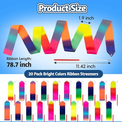 20 Pack Ribbon Dancing Wands for Kids, Rainbow Dance Ribbon Streamers,Princess Party Favors Supplies Decorations,Girls Artistic Gymnastics Twirling Ribbon Stick,Gymnastics Goodie Bag Stuffers