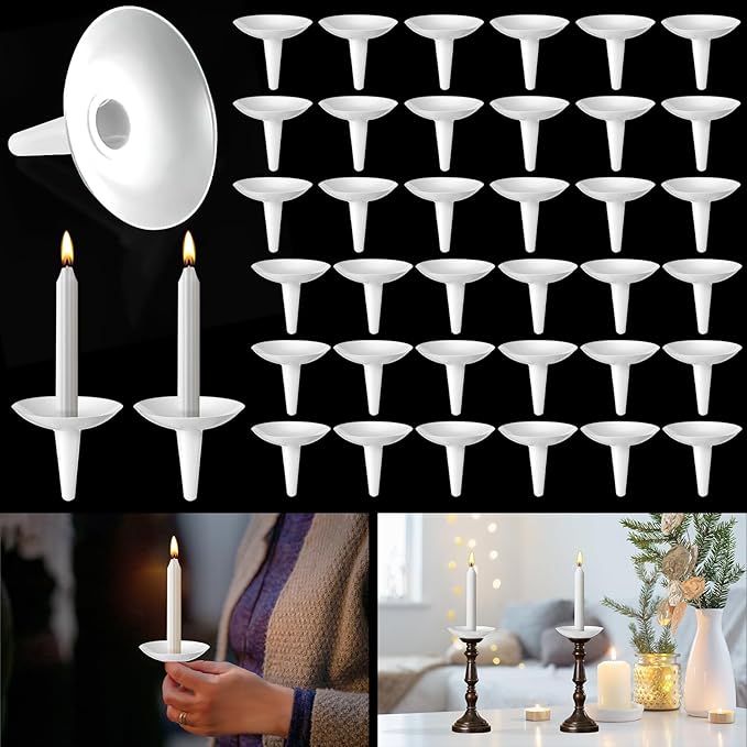 100 Pcs Candle Drip Protectors, Reusable Plastic Candle Holders Bobeches for Candlesticks, Candle Drip Wax Catcher Convenient Candlelight Service for Church Vigil Christmas Eve Wedding Party Candles