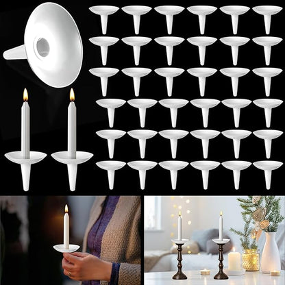 100 Pcs Candle Drip Protectors, Reusable Plastic Candle Holders Bobeches for Candlesticks, Candle Drip Wax Catcher Convenient Candlelight Service for Church Vigil Christmas Eve Wedding Party Candles