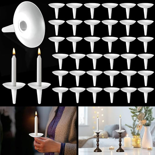 100 Pcs Candle Drip Protectors, Reusable Plastic Candle Holders Bobeches for Candlesticks, Candle Drip Wax Catcher Convenient Candlelight Service for Church Vigil Christmas Eve Wedding Party Candles