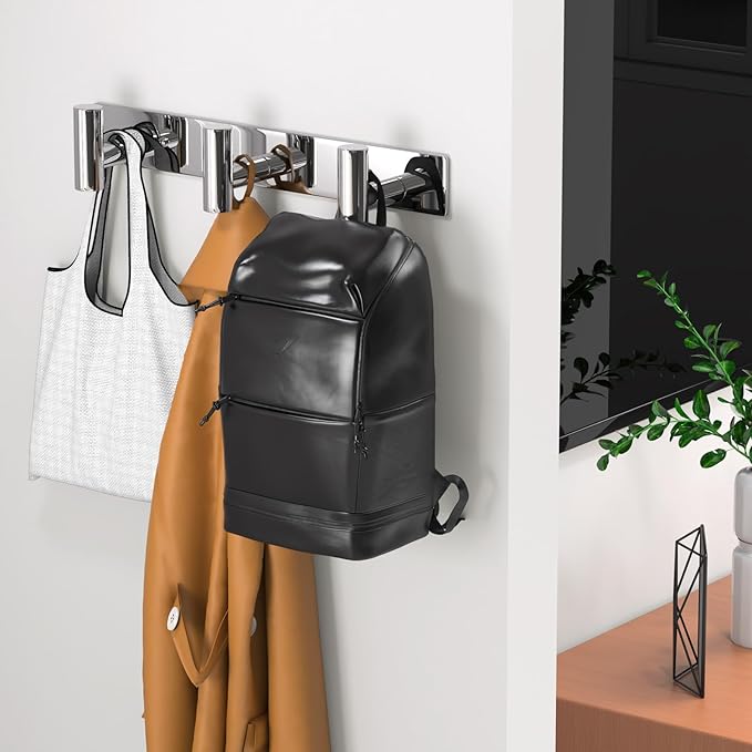 Wall Mounted Coat Rack-3 Hooks, Heavy Duty Stainless Steel Wall Hooks for Towel Coat Bag, Hat Rack Coat Hanger Coat Hooks Towel Racks for Bathroom Entryway Kitchen Hotel (Glossy, 1 Pack)