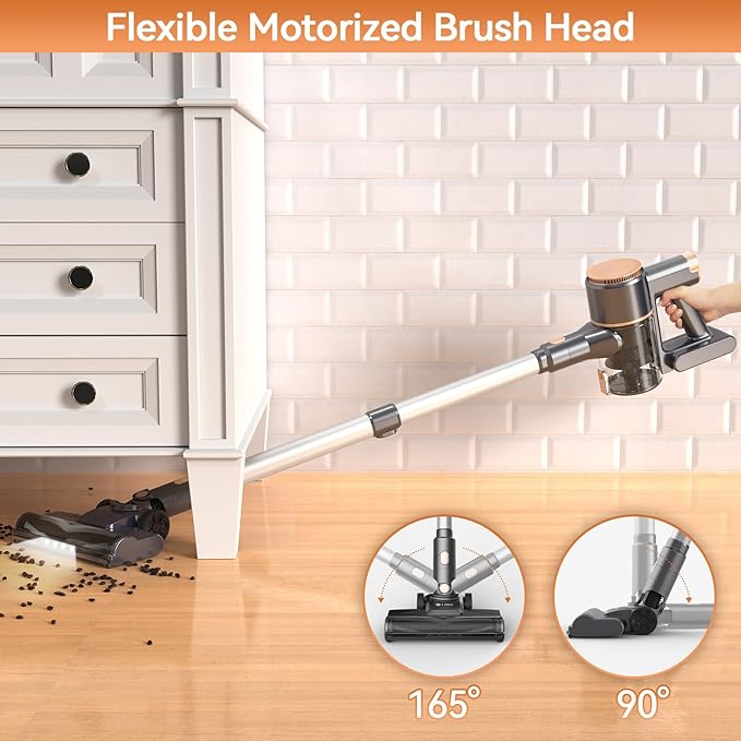 N8 Cordless Vacuum Cleaner,Lightweight Stick Vacuum with Powerful Suction,2200mAh Battery,40 Mins Runtime,Self-Standing,Rechargeable Vacuum Cleaners for Home Hardwood Floor Carpet Pet Hair (Peach)