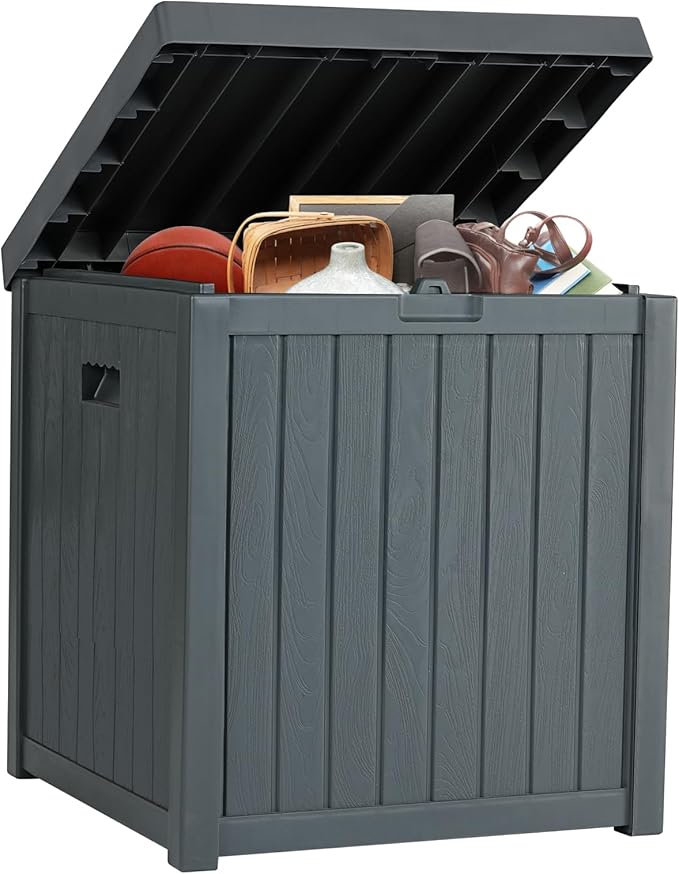ZYJOYY 51 Gallon Resin Deck Box, Outdoor Storage Box Waterproof for Patio, Garden, Pool, and Deck, Storage Solution for Cushions, Tools, Delivery Packages, Grey