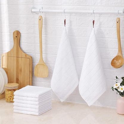Mordimy 100% Cotton Terrycloth Kitchen Towels and Dishcloths Sets, Soft and Absorbent Checkered Dish Towels, Quick Drying Dish Rags for Washing Dishes, 4 Pack 16" x 26" & 4 Pack 12" x 12", White
