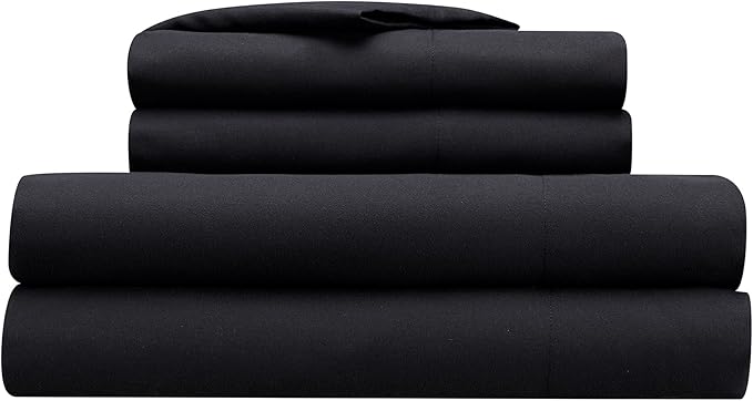 Serta Simply Clean Super Soft Hypoallergenic Stain Resistant Deep Pocket 4 Pieces Solid Bed Sheet Set, King, Black