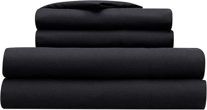 Serta Simply Clean Super Soft Hypoallergenic Stain Resistant Deep Pocket 4 Pieces Solid Bed Sheet Set, King, Black