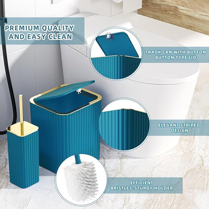 Bathroom Accessory Set - 25PC Teal Bathroom Set, Bathroom Set with Shower Curtain and Rugs, Bathroom Accessories Set, Shower Curtain Set, Trash Can & Soap Dispenser