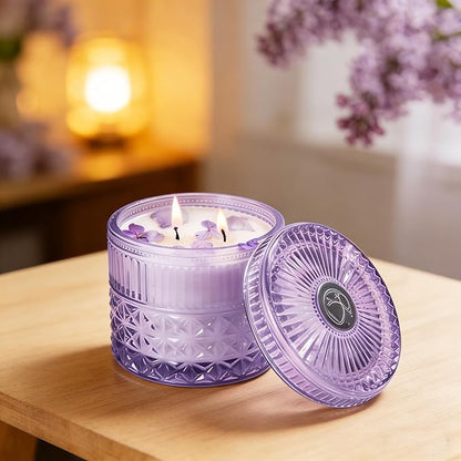 Chloefu LAN Purple Crystal Candles Lilac & Violet Candle for Home Scented, Non-Toxic, Unique Meditation Spiritual Gifts, 14 oz, Valentines Day Gifts for Her Mom Friends Wife Sister Stocking Stuffers