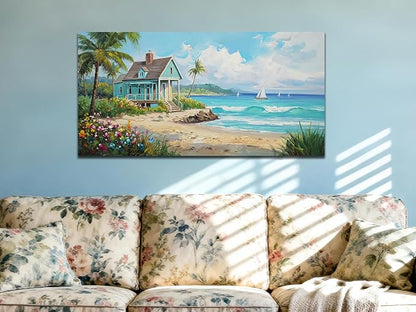 Anolyfi Tropical Canvas Wall Art for Living Room, Palm Tree Nature Coastal Seascape Painting Wall Decor Textured Artwork for Bedroom Hallway Kitchen Office Home Decor 40"x20"
