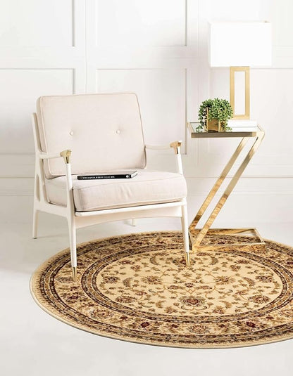 Rugs.com Aditi Collection Rug – 10' Round Cream Low Rug Perfect for Kitchens, Dining Rooms