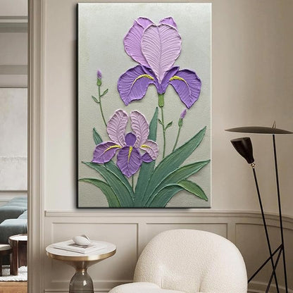 Purple Iris Flowers Textured Wall Art, Original Acrylic Painting, Floral Home Decor