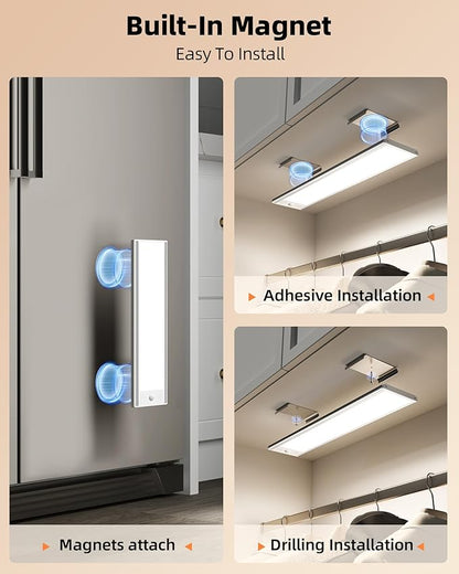 EZVALO 220LM Super Bright Under Cabinet Lighting Wireless, 5000mAh Rechargeable Battery Motion Sensor Light Indoor, Dimmable Under Counter Lights for Kitchen, 3-Inch Ultra-Wide Panel Closet Light