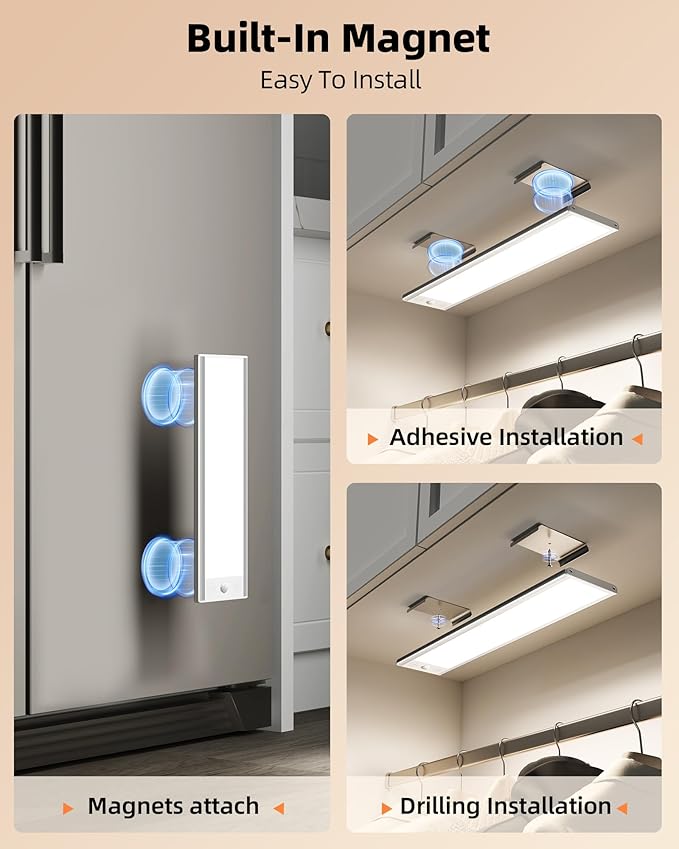 EZVALO 5000mAh Under Cabinet Lighting, 220LM Motion Sensor Light Indoor, Rechargeable Magnetic Under Counter Lights, 3 Inch Wide Panel Dimmable Closet Light for Pantry, Wardrobe, Hallway, Kitchen etc.