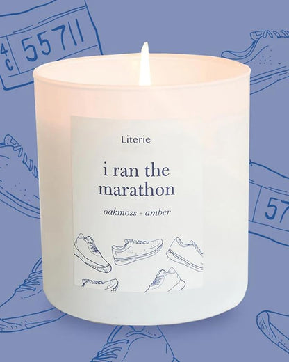 Literie NYC Inspired Scented Candle: I Ran The Marathon - Oakmoss & Amber Scent, 9oz, 50 Hour Burn, Vegan Soy & Coconut Blend Candle for Home Decor, Gift for Women & Men
