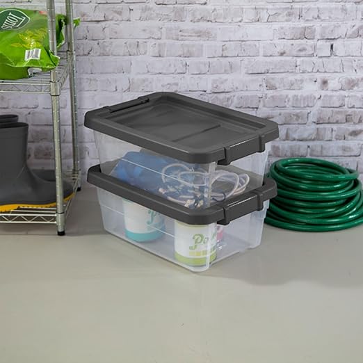 Sterilite 24-Pack Modular Stacker Box, Durable Clear Plastic Storage Bins with Latching Lids, 16 Quart - Stackable Organizing Container Boxes for Closet, Bathroom, and Office