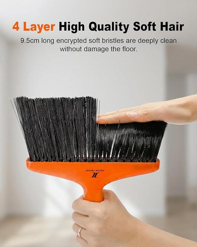 Broom and Dustpan Set Upright Standing Sweeper with Long Handle Folding Dust Pan with Built-in Teeth Comb Indoor & Outdoor Cleaning Compact Storage Broom Dustpan Combo Set