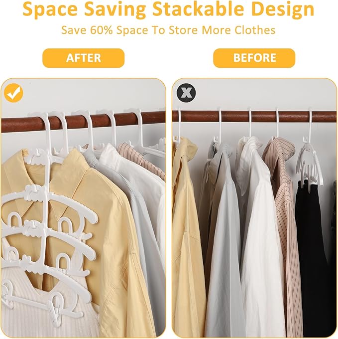 30 Pack Plastic Hangers with 16 Clips, 11-15 inch Adjustable Clothes Hanger, Durable & Non-Slip, Space Saving Coat Hanger for Pants, Jackets and Dress (White)
