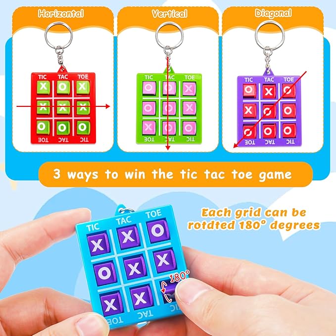 24PCS Tic Tac Toe Game Birthday Party Favors Valentines Goodie Bags Stuffers for Kids 3-5 4-8 8-12 Classroom Treasure Chest Carnival Prize Box Toys Bulk Keychain Pinata Filler Return Gift for Girl Boy