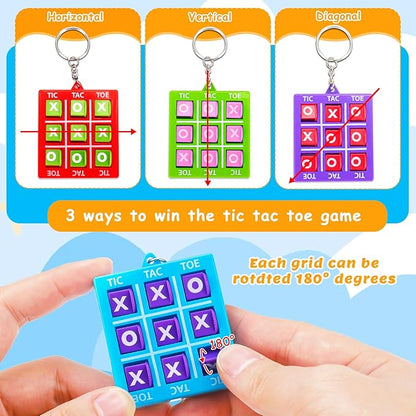 24PCS Tic Tac Toe Game Birthday Party Favors Valentines Goodie Bags Stuffers for Kids 3-5 4-8 8-12 Classroom Treasure Chest Carnival Prize Box Toys Bulk Keychain Pinata Filler Return Gift for Girl Boy