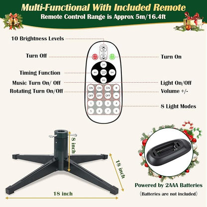 GGOYING 9FT Pre-Lit Flocked Christmas Tree with Rotating Stand & Remote, Green Dense Branches, Realistic Holiday Decorations, LED Lights (RGB + Warm White)