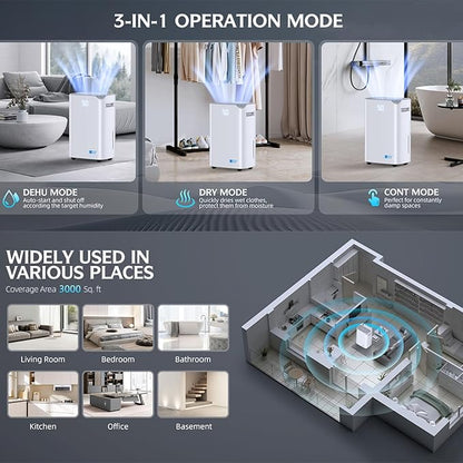 3000 Sq.Ft Wi-Fi Dehumidifiers for Home, 34 Pints Energy Star Certified Smart Dehumidifier for Basement, Bedroom, Bathroom, with Drain Hose, 3 Modes,24H Timer,Auto Defrost, Child Lock