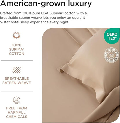 Threadmill Luxury Supima Cotton Sheets, Luxury 1000 Thread Count Soft 100% Cotton Sheets for Full Size Bed, 4 Pc Beige Bed Sheets Full Set, 5-Star Hotel Quality Elasticized Deep Pocket Bed Sheets Set