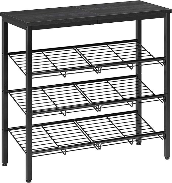 Shoe Rack for Closet,4 Tier Shoe Organizer for Entryway,Shoe Shelf with Storage Shelves and Spacious Top,Max Holds 16 of Shoes,Black