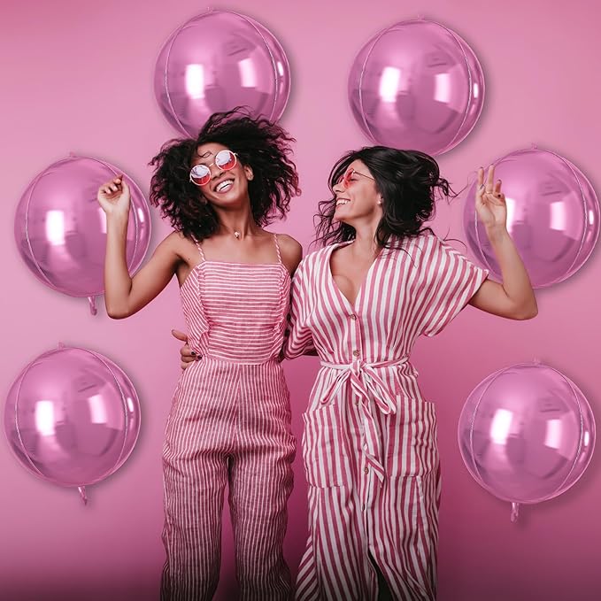 Pink Round Foil Balloons 9 pcs,Pink Giant 4D Round Balloons 22 Inch for Wedding Anniversary Valentine's Birthday Party Decorations