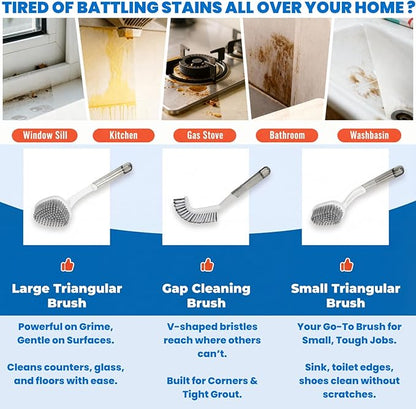 3 Pack Shower Scrub Brush Set – Heavy-Duty Scrub Brushes for Cleaning with Long Handle, Stiff Bristles Grout Brush, Shower Scrubber for Bathroom, Bathtub, Kitchen, Tile, Floor, Grout, Sink & Carpet
