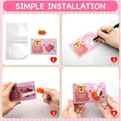 28 Packs Valentine Mochi Squishy Toys with Valentine Cards Animal Squishies for Kids Valentines Day Gift Exchange Classroom Prizes Valentine Party Favors Supplies