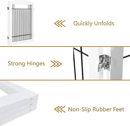 PAWLAND Extra Wide Dog gate for The House, Doorway, Stairs, Freestanding Foldable Wire Pet Gate, Pet Puppy Safety Fence, 30" Height (White, 3 Panels)
