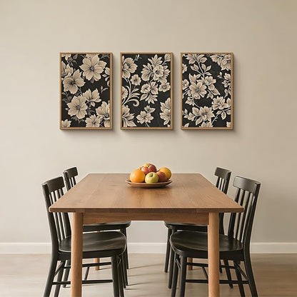 Large Vintage Floral Framed Canvas Wall Art Set,Mid Century Modern Flower Wall Decor,Neutral Wildflower Art Prints,Retro Botanical Plant Artwork for Living Room,Dining Room,Office-16 x24 x3