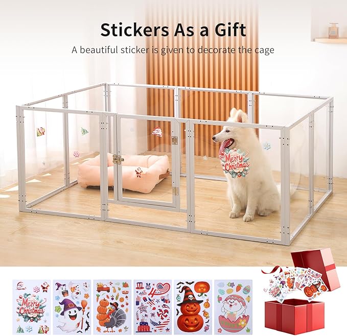 Clear Acrylic Dog Play Pen Indoor - 59 Inch 10-Panel Pet Enclosure for Small Dogs & Cats, Outdoor Use with Door, Easy Assemble & Cleaning