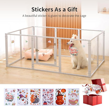 Clear Acrylic Dog Play Pen Indoor - 59 Inch 10-Panel Pet Enclosure for Small Dogs & Cats, Outdoor Use with Door, Easy Assemble & Cleaning